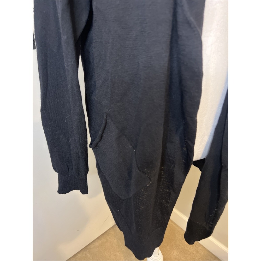 Eileen Fisher Black 100% Italian Wool Open Front Cardigan Sweater Large L - Picture 2 of 6